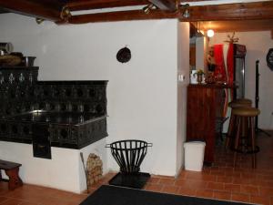 a living room with a fireplace in a house at Penzion Pampeliška in Pec pod Sněžkou