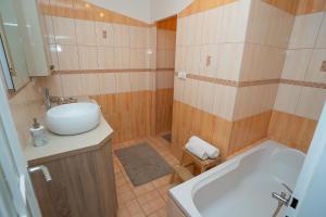 łazienka z umywalką i wanną w obiekcie Apartment Ivet w mieście Hazlov
