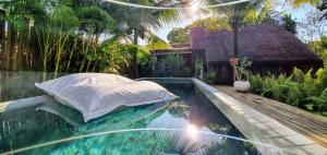 a swimming pool with a pillow on top of it at Caiçara Bangalôs Barra Grande in Barra Grande