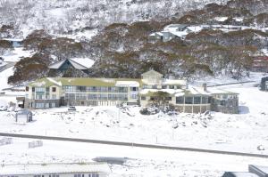an aerial view of a building in the snow at Marritz Hotel in Perisher Valley