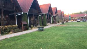 une rangée de maisons avec une pelouse devant elles dans l'établissement Irgó kulcsosházak, à Izvoare