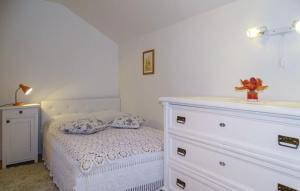 1 dormitorio blanco con 1 cama y vestidor en Apartmaji Čujež, en Rečica ob Savinji