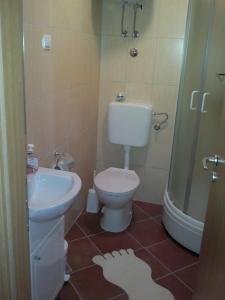 y baño con aseo, lavabo y ducha. en Apartments Previšić, en Cavtat