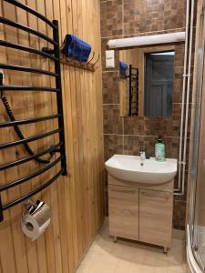 a bathroom with a sink and a mirror at Peipsi Homestay in Kuru