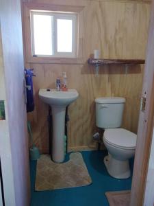 a bathroom with a toilet and a sink at Fío Fío Patagonia in Chaitén