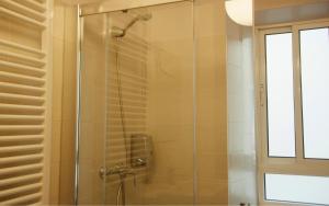 a shower with a glass door in a bathroom at Boreal Calima in Burgos