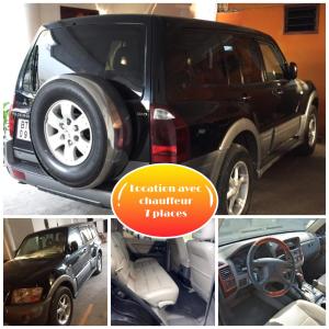 un collage d'images d'une voiture avec une vignette orange dans l'établissement Dodoo Lodge, à Cotonou