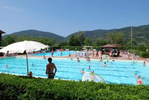 ein großer Swimmingpool mit Menschen darin in der Unterkunft Casetta nel verde in Ameglia