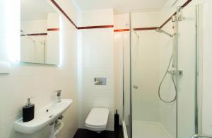 a bathroom with a shower and a toilet and a sink at Apartamenty EverySky - Leśny Dom 16 - 18 in Karpacz