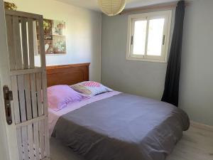 Schlafzimmer mit einem Bett und einem Fenster in der Unterkunft ti kaz Martin Dé O la Réunion in La Plaine des Cafres
