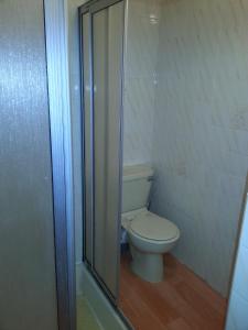 ブラックプールにあるJesmond International Hotelのトイレとガラスのシャワー付きのバスルーム