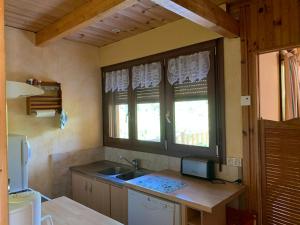 a small kitchen with a sink and two windows at GITE*** DES BARAQUES in Fontenoy-le-Château