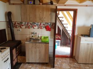 cocina con fregadero y puerta abierta en Zlatiborsko jutro 1, en Zlatibor