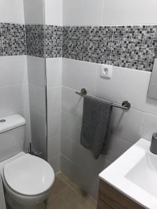 ein Badezimmer mit Toilette und Waschbecken in der Unterkunft Un Descanso in San Bartolomé de Tirajana