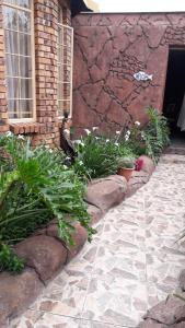 una pasarela de piedra frente a una casa con plantas en Pride Rock Accommodation, en Middelburg