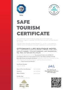Certifikát, hodnocení, plakát nebo jiný dokument vystavený v ubytování Ottoman's Life Hotel S Class