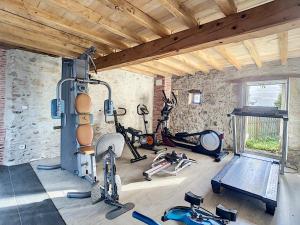 a gym with several exercise equipment in a room at GITES STE CATHERINE in Teyssode