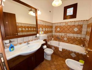 a bathroom with a sink and a toilet and a tub at Relax, mare, natura e cavalli Giuliano di Roma in Giuliano di Roma
