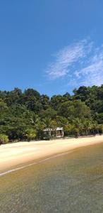 a view of a beach with trees and the water at Pousada Vitorino in Angra dos Reis