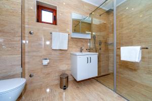 a bathroom with a shower and a toilet and a sink at Luxury Apartments Queen in Petrovac na Moru