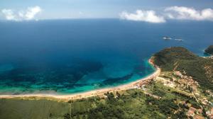 an aerial view of a beach and the ocean at Luxury Apartments Queen in Petrovac na Moru