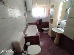 a bathroom with a tub and a toilet and a sink at 21 Kosinac GREEN PARADISE in Vinišće