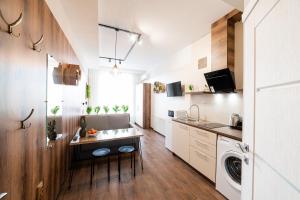 a kitchen with a sink and a dishwasher at Нові смарт-квартири з парком і набережною! in Uzhhorod