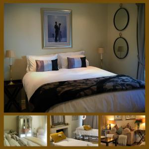 two pictures of a bedroom with a bed and a living room at Vair's Place Guest House in Sandton Paulshof - Apartment, Lux Suites & Spa in Johannesburg