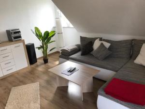 a living room with a couch and a coffee table at Ferienwohnung Krämershagen in Medebach