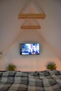 Televízia a/alebo spoločenská miestnosť v ubytovaní Eged Cottage
