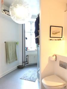 a bathroom with a toilet and a light fixture at ApartmentInCopenhagen Apartment 1107 in Copenhagen