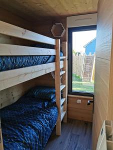 a bunk bed in a tiny house with a window at Le Petit Renard in Saint-Jouin-Bruneval