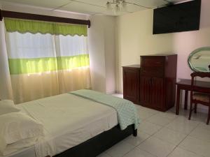 a bedroom with a bed and a dresser and a mirror at HOTEL CARISABEL in Aguadulce