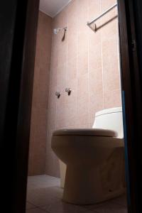 a bathroom with a toilet and a shower at HOTEL NIUT-JA in Oaxaca City
