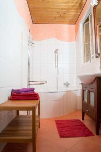 y baño con ducha, lavabo y bañera. en Altstadt Charme, en Augsburg