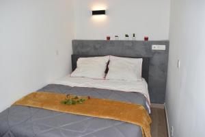 a bed with two pillows and a blanket on it at Exotika - appartement de charme, Rouen in Rouen