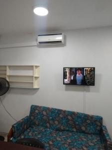 - un salon avec un canapé et une télévision murale dans l'établissement DEPARTAMENTO CENTRICO FLORIDA AL 500, à Buenos Aires