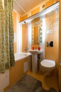 a bathroom with a toilet and a sink and a tub at Nadezhda Apartments on Gogolya 117 in Almaty