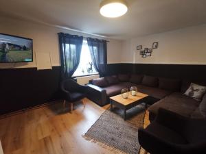 a living room with a couch and a table at Bauernhaus am Sallingbach in Sallingberg