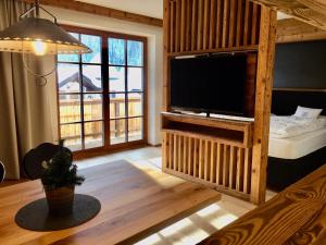 En tv och/eller ett underhållningssystem på Appartements Innerkofler Mountain Home