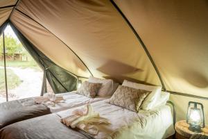 Posto letto in tenda con asciugamani. di Bundox Explorer Camp a Hoedspruit