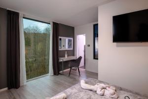 salon z płaskim telewizorem na ścianie w obiekcie Luxury Villa Rebecca w mieście Brestovac