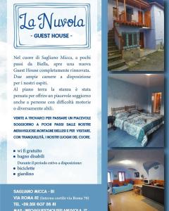 ein Flyer für eine Pension mit einem Bett in der Unterkunft La Nuvola in Sagliano Micca