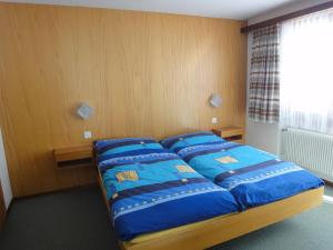 サースフェーにあるAdularの青い枕が備わる客室のベッド1台分です。
