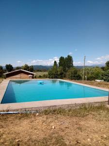 ein großer blauer Pool auf einem Feld in der Unterkunft Cabañas de la Laguna in Parral