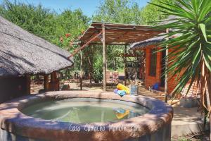a small pool of water in a yard with a hut at Casa Camacho in Marloth Park