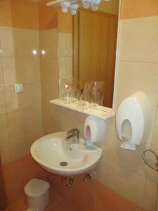 uma casa de banho com um lavatório e um espelho em Apartments Manjan em Krasno Polje