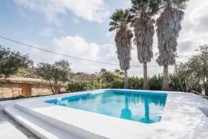 una piscina en un patio con palmeras en Finca Carrillo, en Lomo de Arico