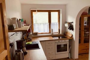 A kitchen or kitchenette at Chalupa Nad Lipou - Čičmany, turistika, sauna, krb