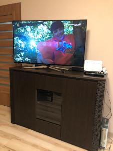 TV de pantalla plana en la parte superior de un armario en M.S. Piccolo, en Żary